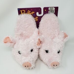 Fluffer Scuffers pig piglet fuzzy slide on slippers novelty cute